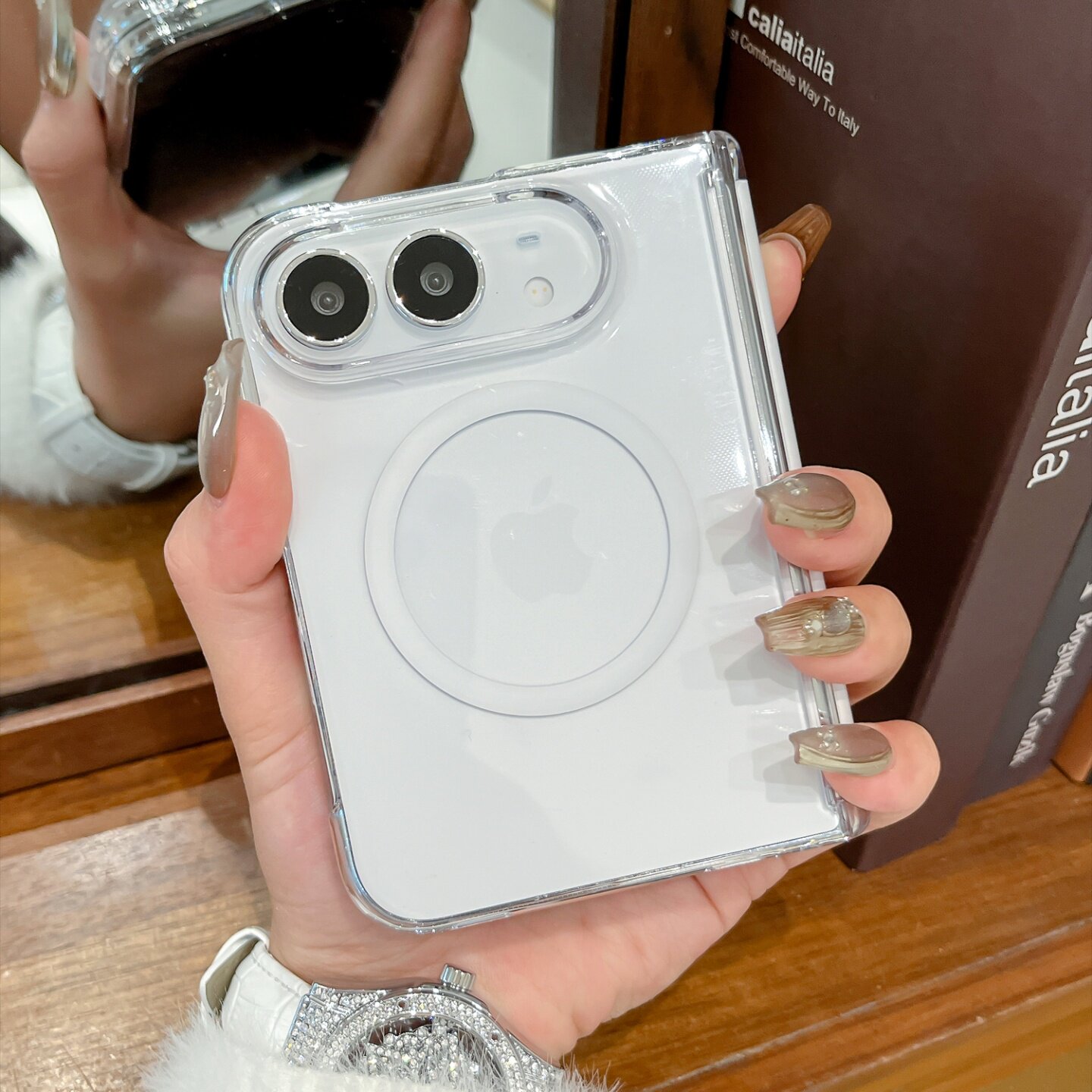 ins韩系小众时髦辣妹风高透明磁吸适用于手机壳iPhone Duo保护套新款苹果折叠屏iphone duo全包防摔翻盖式Duo