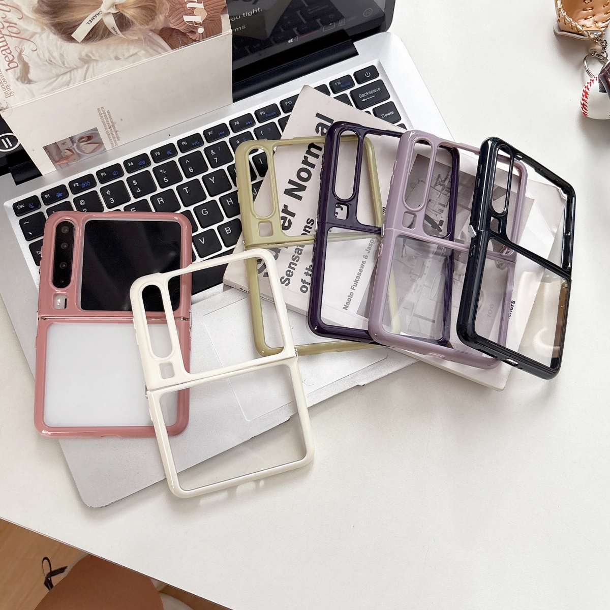 ins简约奶油色撞色边框适用华为Pura X折叠屏保护套p50 Pocket2/s手机壳小米mix Flip2全包防摔vivoxflip透明