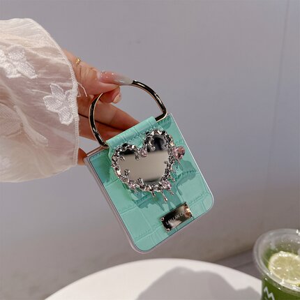 多巴胺鳄鱼纹大D扣爱心镜子适用小米mixflip2手机壳折叠屏翻盖华为pura x个性女款pocket2全包荣耀magicvflip