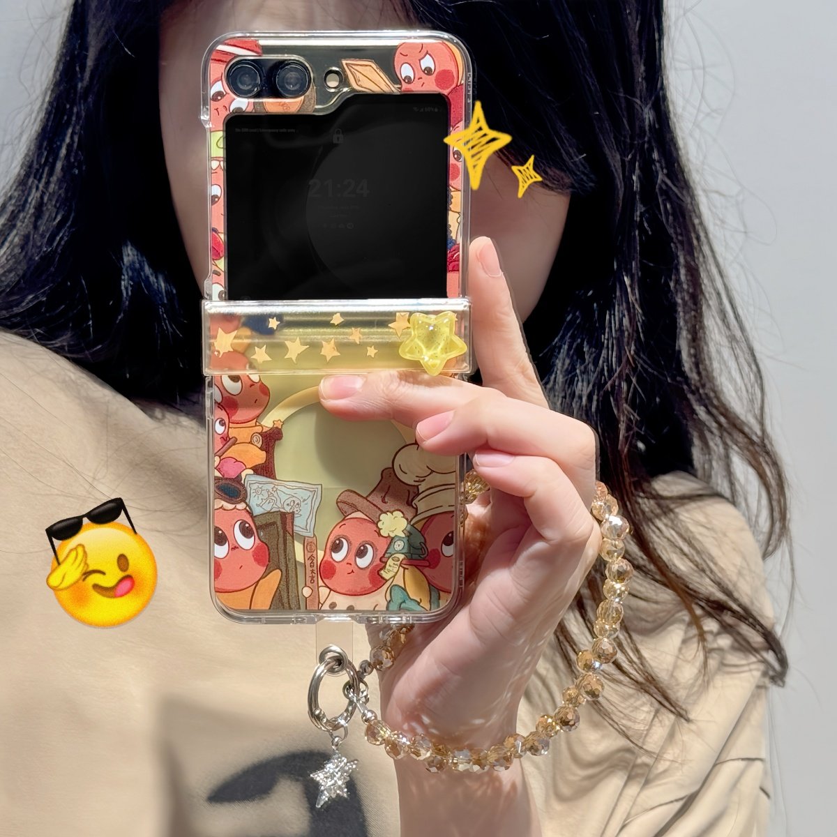 韩风ins磁吸可爱卡通星星人支架适用三星zflip5/6手机壳保护套w24flip全包折叠屏小米mix flip防摔壳铰链个性