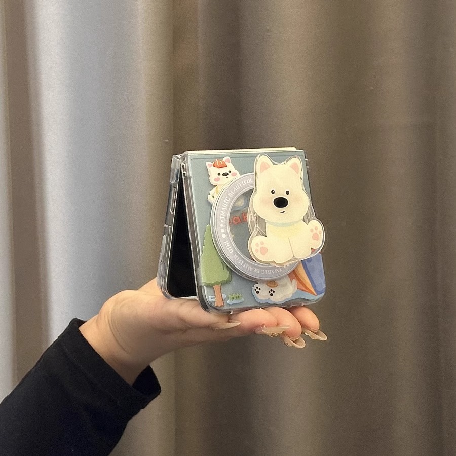 适用三星ZFlip6折叠屏保护套zflip5手机壳w24 flip3可爱磁吸支架西高地狗狗小米mixflip全包OPPOFindN2/3Flip