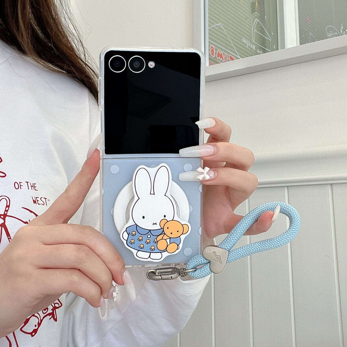 可爱卡通蓝色波点米菲兔磁吸支架适用三星zflip7/6/5/4手机壳保护套荣耀MagicVFlip2折叠屏全包防摔华为PuraX