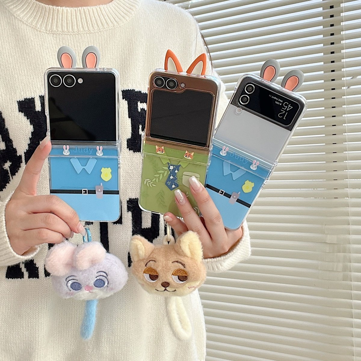卡通立体耳朵朱迪尼克服装适用三星GalaxyZFlip7/6/5手机壳保护套w24flip折叠屏全包小米Flip2挂绳荣耀vflip2