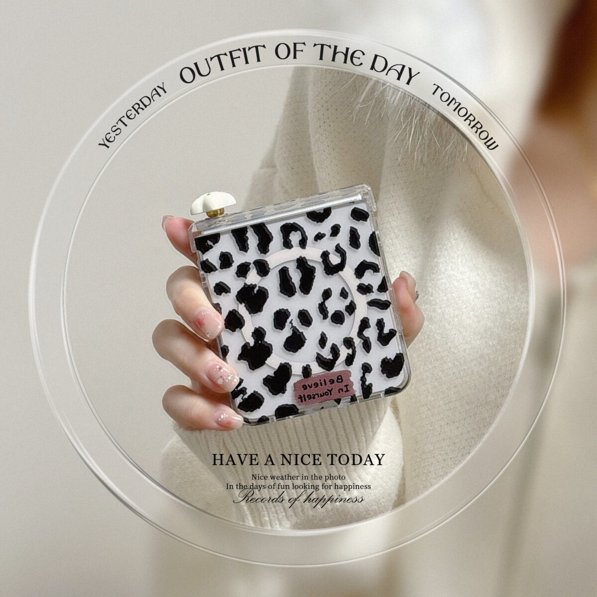 小众透明黑豹纹磁吸支架适用三星zflip7/6/5手机壳全包华为PuraX折叠屏小米mixflip保护套护中轴荣耀vflip2女