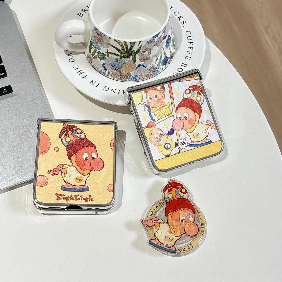 可爱吹泡泡星星人磁吸支架适用三星zflip7/6/5手机壳新款折叠韩国GalaxyW24Flip翻盖防摔OPPOFindN3Flip电镀