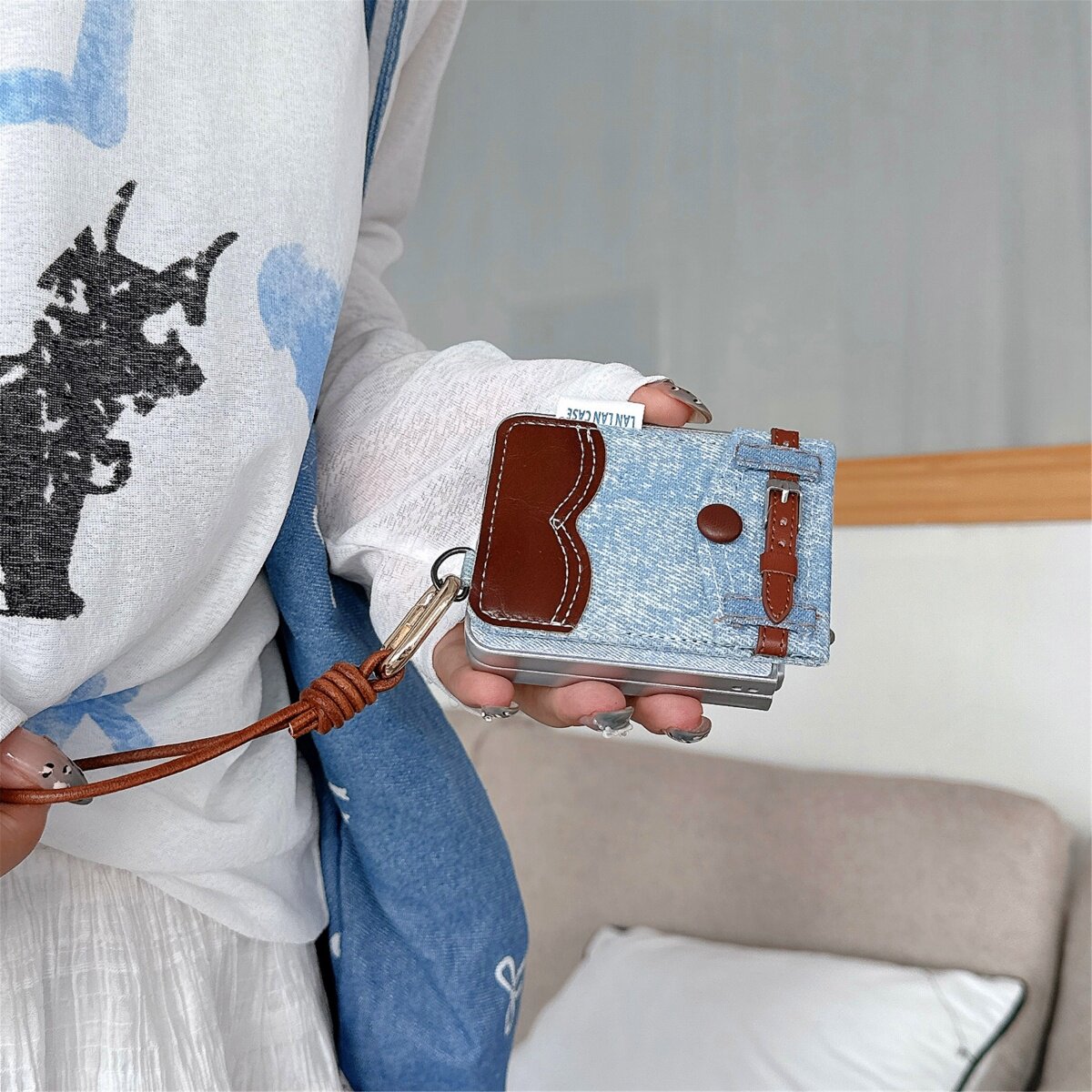 牛仔布插卡包口袋适用华为novaflip手机壳全包新款Pura X典藏版折叠屏Pocket2防摔保护套摩托罗拉Razr60三星7