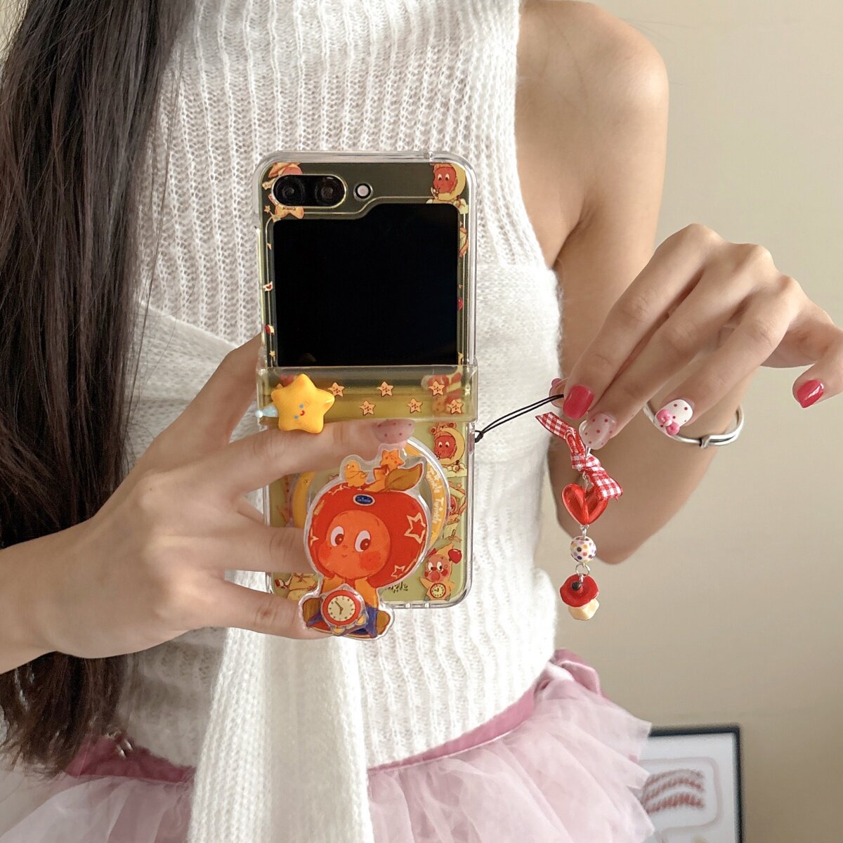 韩国卡通旋转围圈星星人适用三星zflip5/6手机壳磁吸支架折叠屏OPPOFindN3Flip全包防摔壳华为PuraX小米flip2