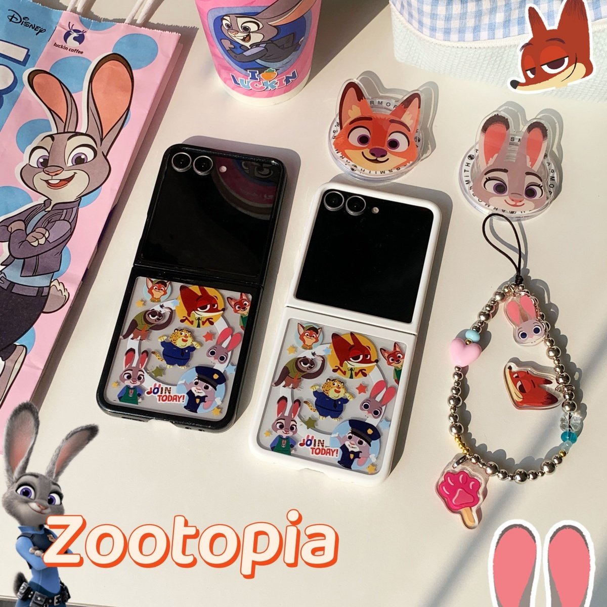 可爱卡通动物城狐狸兔子适用三星galaxyzflip7/6/5手机壳折叠屏保护套w24flip全包防摔小米mixflip2二合一ins