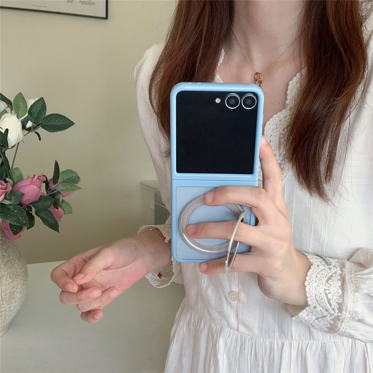 多巴胺纯色360旋转支架适用三星GalaxyZFlip6折叠屏保护套zflip5手机壳w24flip全包防摔透明ZFlip5/6潮二合一