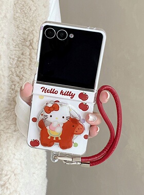 可爱卡通波点红色木马kitty猫适用三星zflip7/6/5/4/3手机壳磁吸保护套折叠屏OPPOFindN3Flip全包护中轴小米