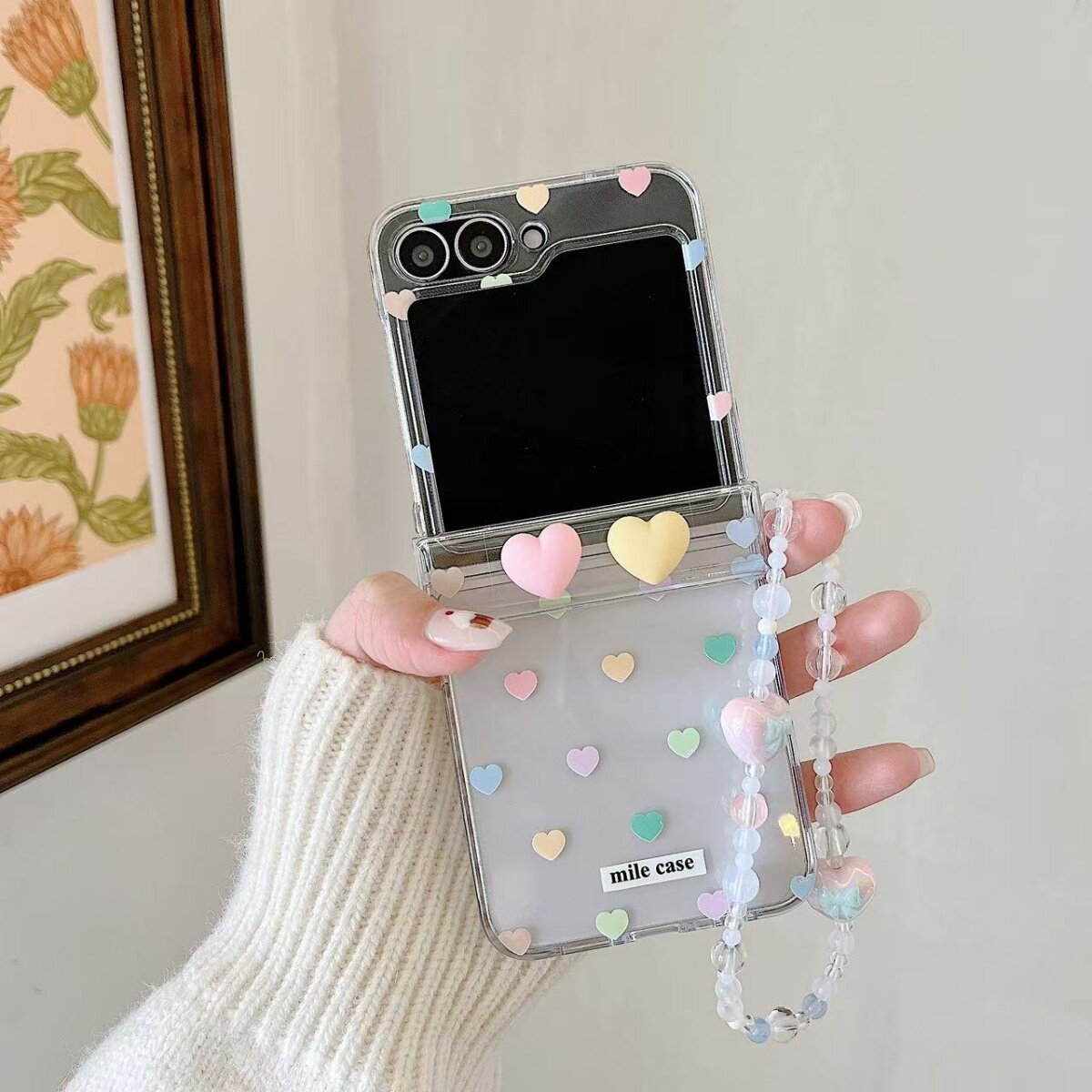 立体彩色爱心适用三星GalaxyZFlip6折叠屏保护套zflip5手机壳新款w24flip全包防摔Flip4/3镜面荣耀MagicVFlip