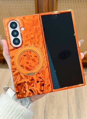 商务橙色电镀360解压旋转支架适用三星Galaxy Z Fold7/6保护套手机壳折叠屏zflip5/4/3高端翻盖个性男女壳ins