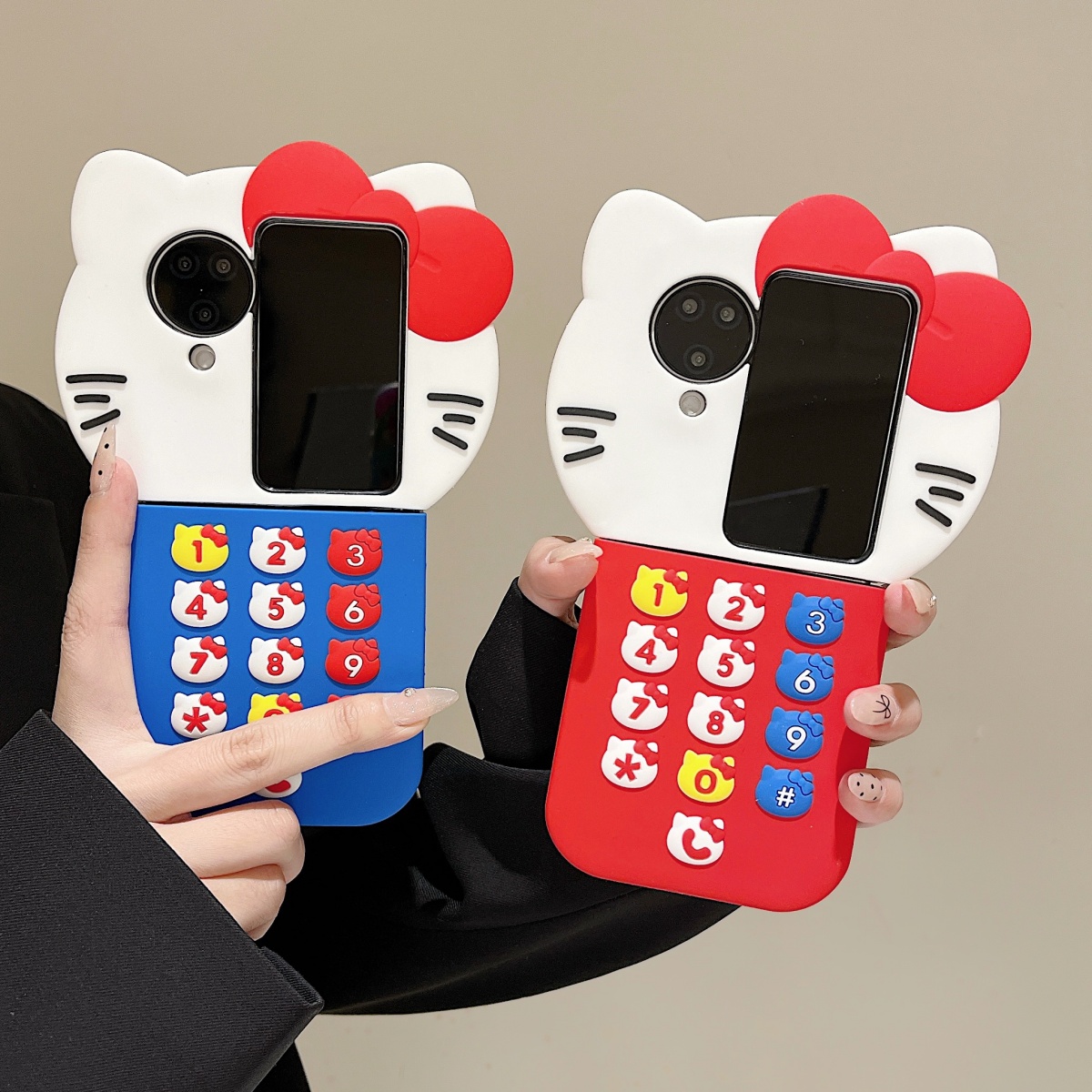 日系可爱立体硅胶kitty猫电话BB机适用oppofindn3flip手机壳全包oppo折叠屏网红壳N2Flip翻盖防摔保护套小米