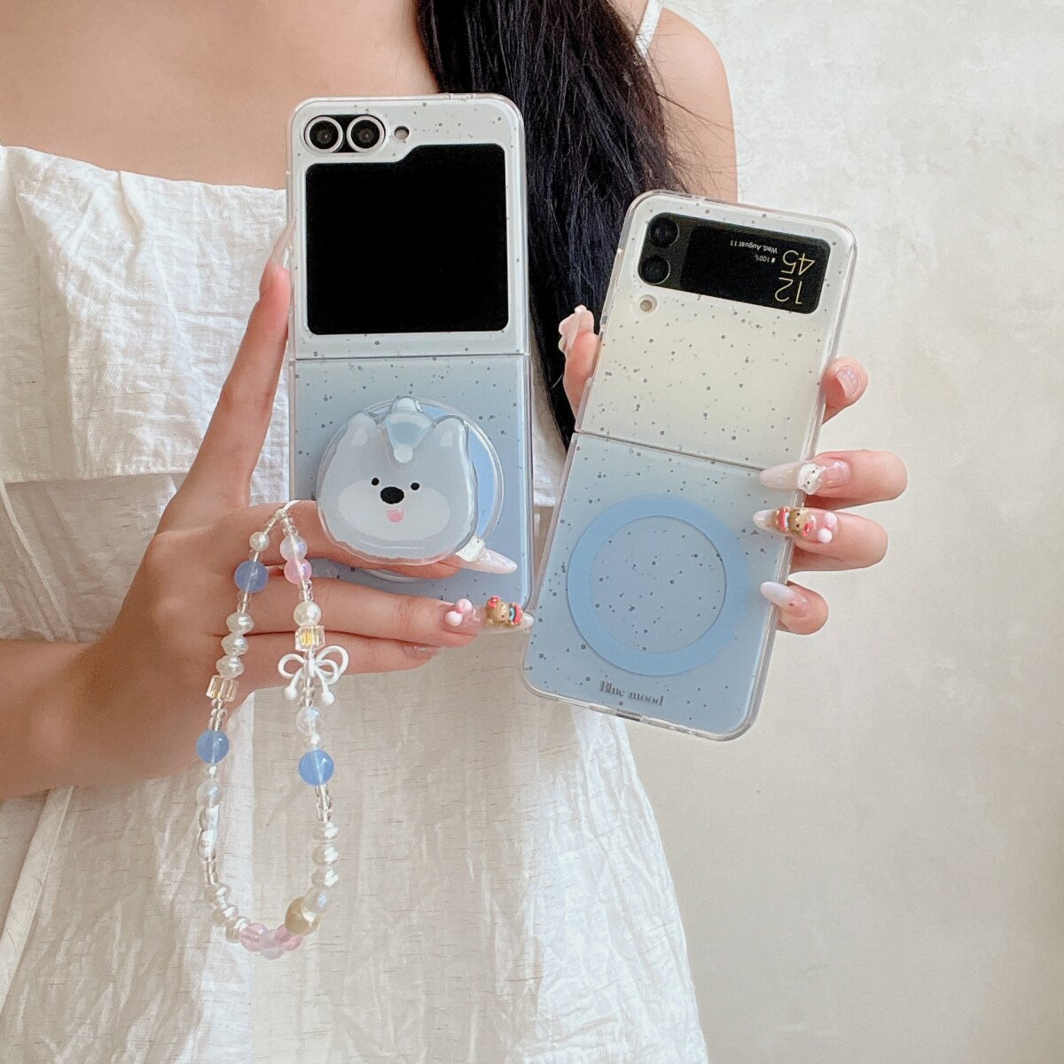 ins渐变蓝色泼墨二哈磁吸支架适用三星zflip7/6/5/4/3手机壳新款w24flip折叠屏OPPOFindN3Flip防摔小米XFlip2