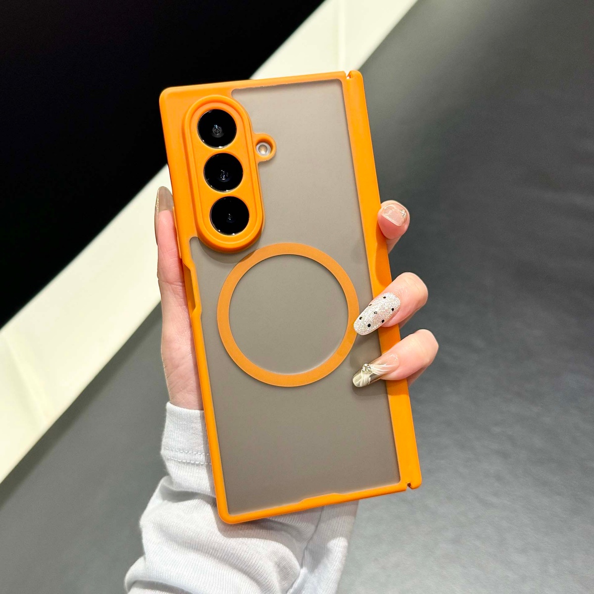 三星zfold7磨砂肤感橙色手机壳