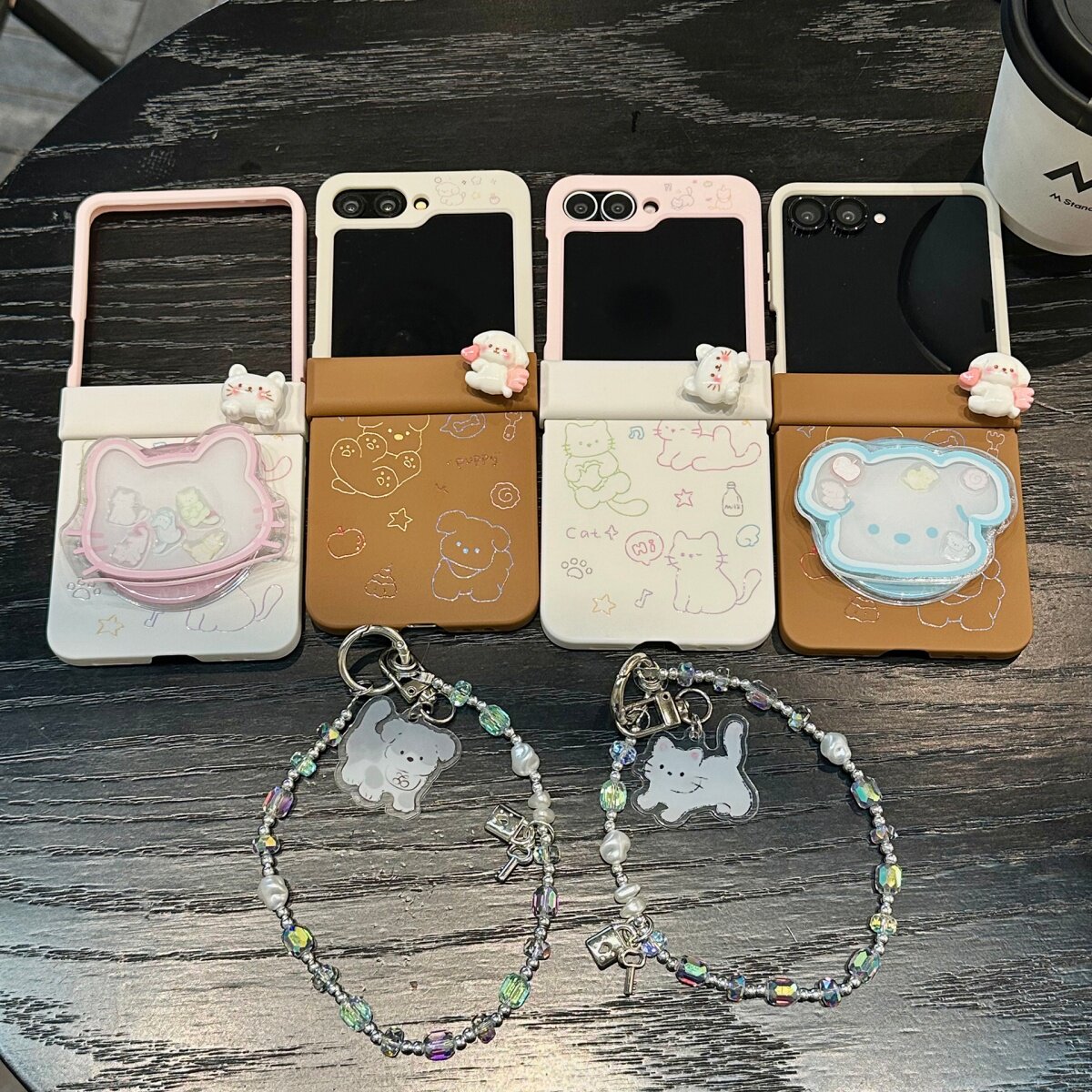 拼接撞色美拉德猫咪小狗适用三星zflip7/6/5/4手机壳磁吸折叠屏OPPOFindN3Flip荣耀MagicVFlip2链条vivoxflip