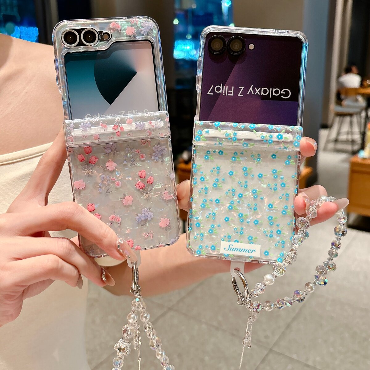 ins清新小碎花贝壳纹双中轴磁吸适用三星zflip7/6/5手机壳全包保护套flip7fe折叠屏防摔全包华为Pura X Max女