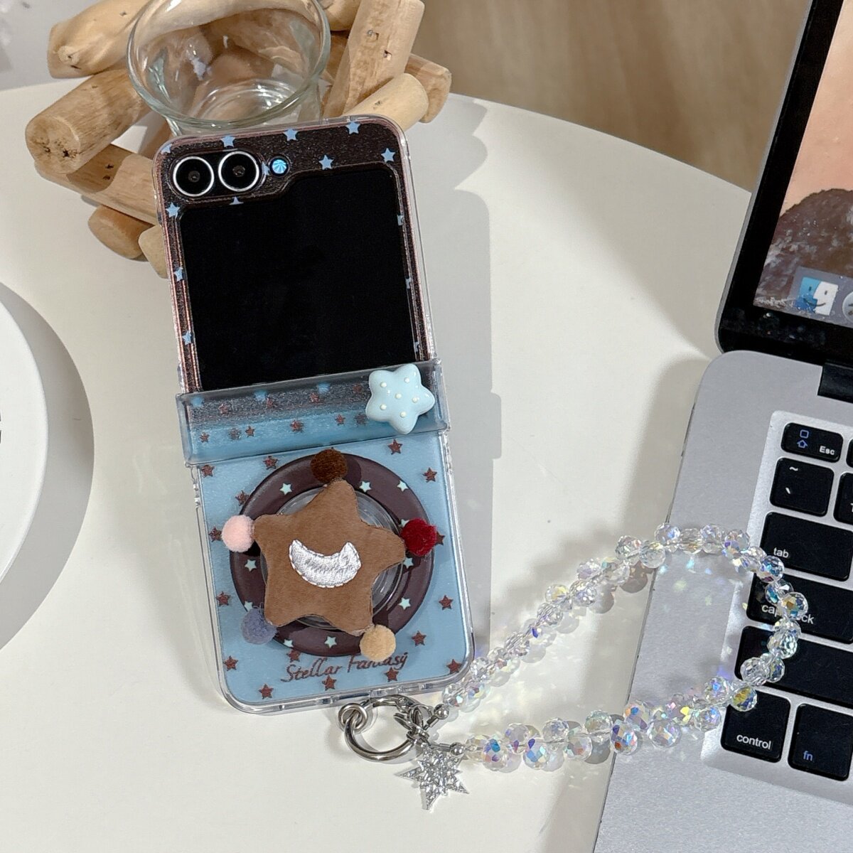 棕拼蓝色星星旋转磁吸支架适用三星zflip7/6/5手机壳全包OPPOFindN3Flip折叠屏保护套小米mixflip2防摔外壳女