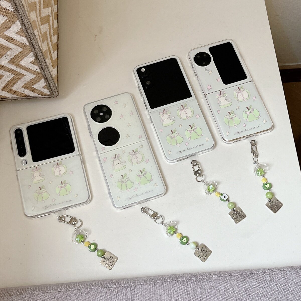 简约蝴蝶结青苹果适用华为PuraX手机壳全包Pocket2折叠屏novaFlip保护套防摔小米mixflip双层壳荣耀vflip挂件