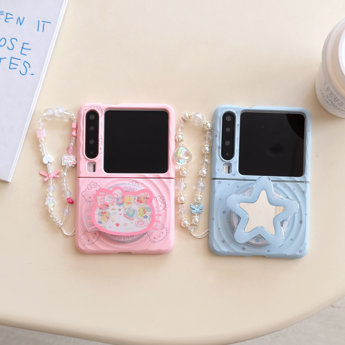 可爱线条kitty猫星星磁吸支架适用华为Pura X手机壳保护套Pocket2折叠屏荣耀MagicVFlip磨砂波漾纹小米XFlip2