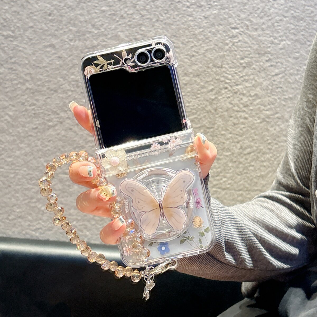 原创简约花朵磁吸支架适用三星Galaxyzflip7/6/5手机壳新款zflip7fe折叠屏保护套OPPOFindN3Flip翻盖护轴小米