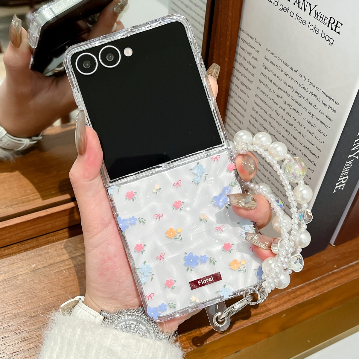 适用三星zflip7/6手机壳简约ins皱褶水波纹蓝色小碎花折叠w24flip保护套翻盖ZFlip5/4潮小米MIXFlip2荣耀flip