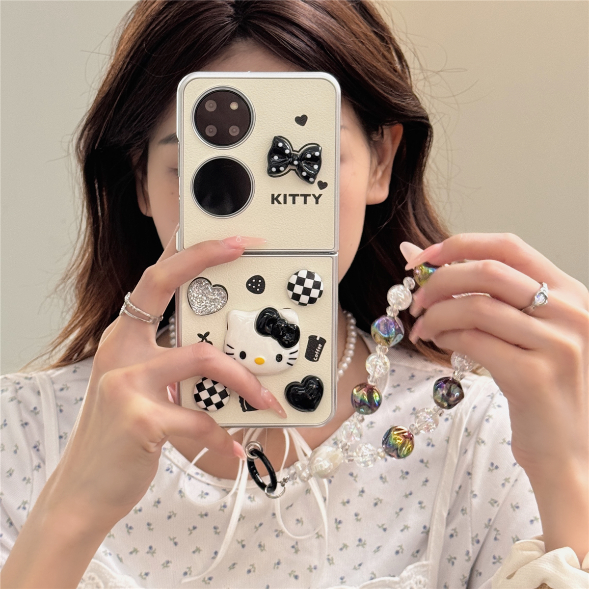 韩ins风立体黑色kitty猫蝴蝶结适用华为p50pocket折叠屏手机壳pocket s全包防摔新款pocket 2保护套网红壳女