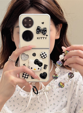 韩ins风立体黑色kitty猫蝴蝶结适用华为p50pocket折叠屏手机壳pocket s全包防摔新款pocket 2保护套网红壳女