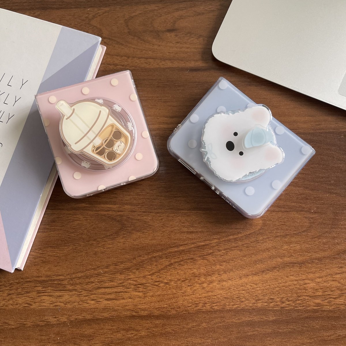 波点奶茶磁吸支架适用华为PuraX手机壳典藏版折叠pocket2小米Mixflip韩国翻盖三星ZFlip7/6/5西高地荣耀vflip