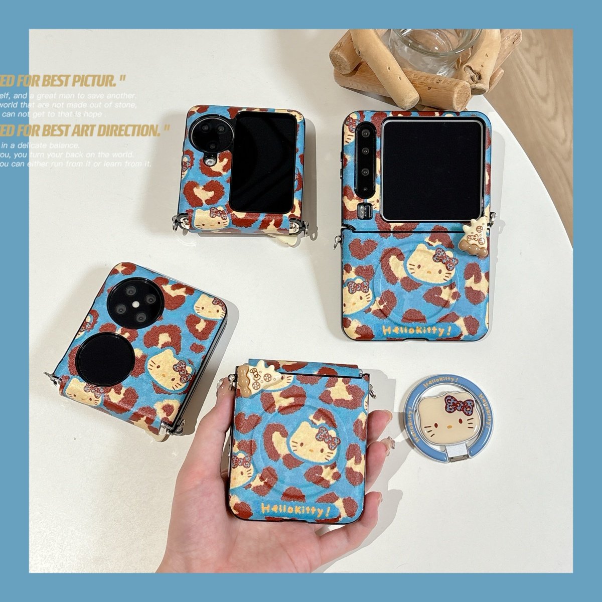 旋转小羊皮磁吸复古豹纹Kitty适用华为PuraX折叠屏手机壳中轴保护套pocket2防摔壳小米mixFlip荣耀Magicvflip
