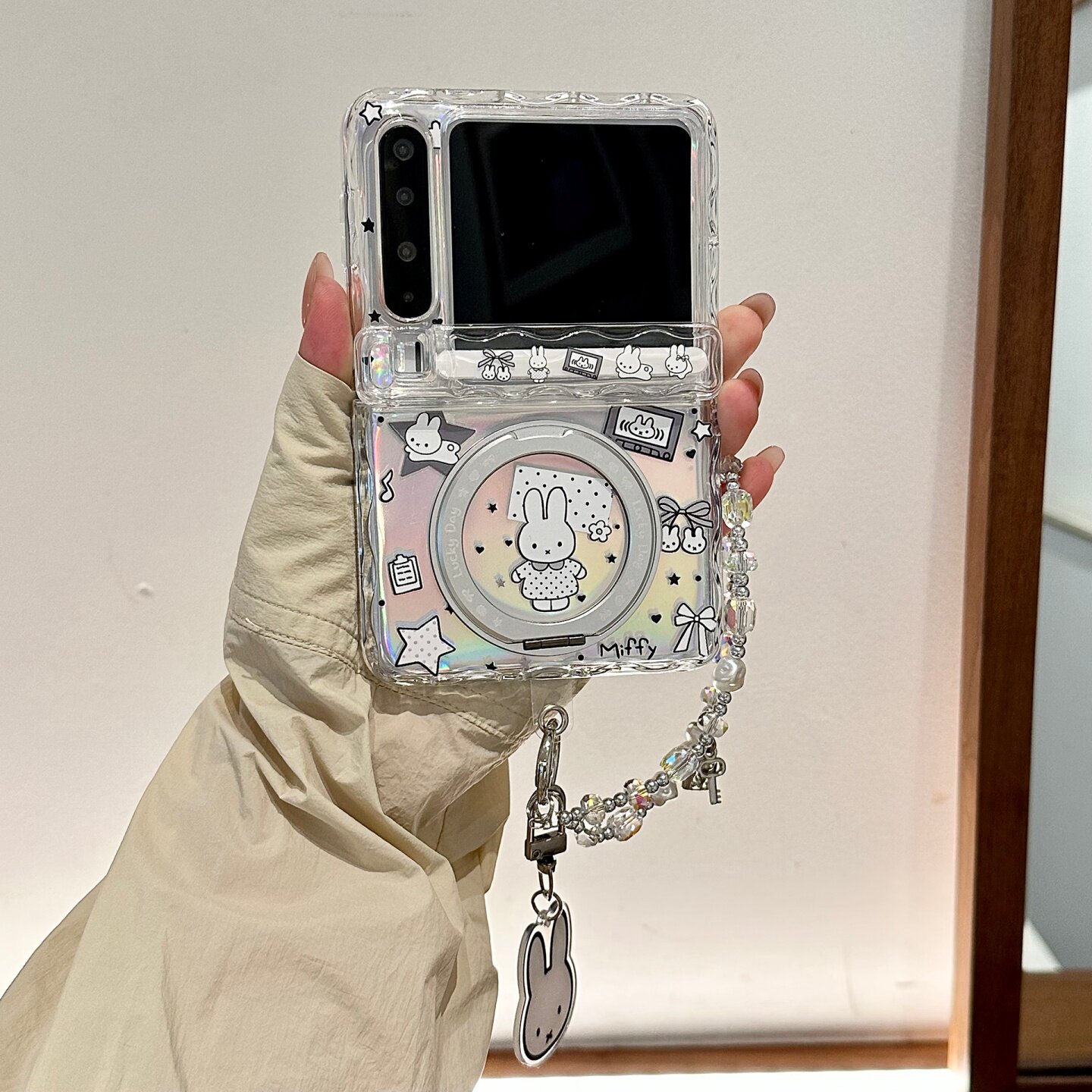 韩系可爱黑白米菲兔适用华为PuraX手机壳360支架保护套pura x典藏版折叠屏PuraXMax全包防摔三星zflip7/6/7fe