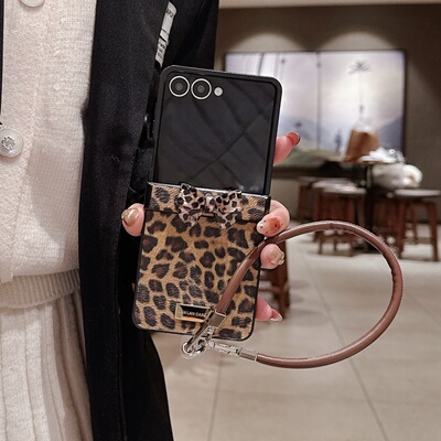 蝴蝶结豹纹全包折叠屏手机壳