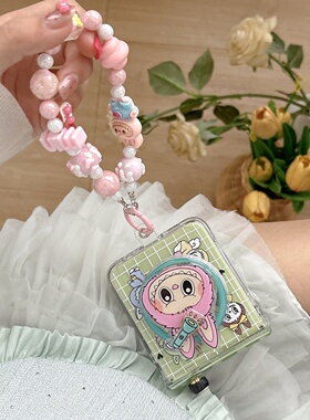 ins卡通绿色格子磁吸支架适用三星zflip7/6/5/4手机壳新款折叠屏GalaxyW24Flip翻盖防摔保护套OPPOFindN3Flip