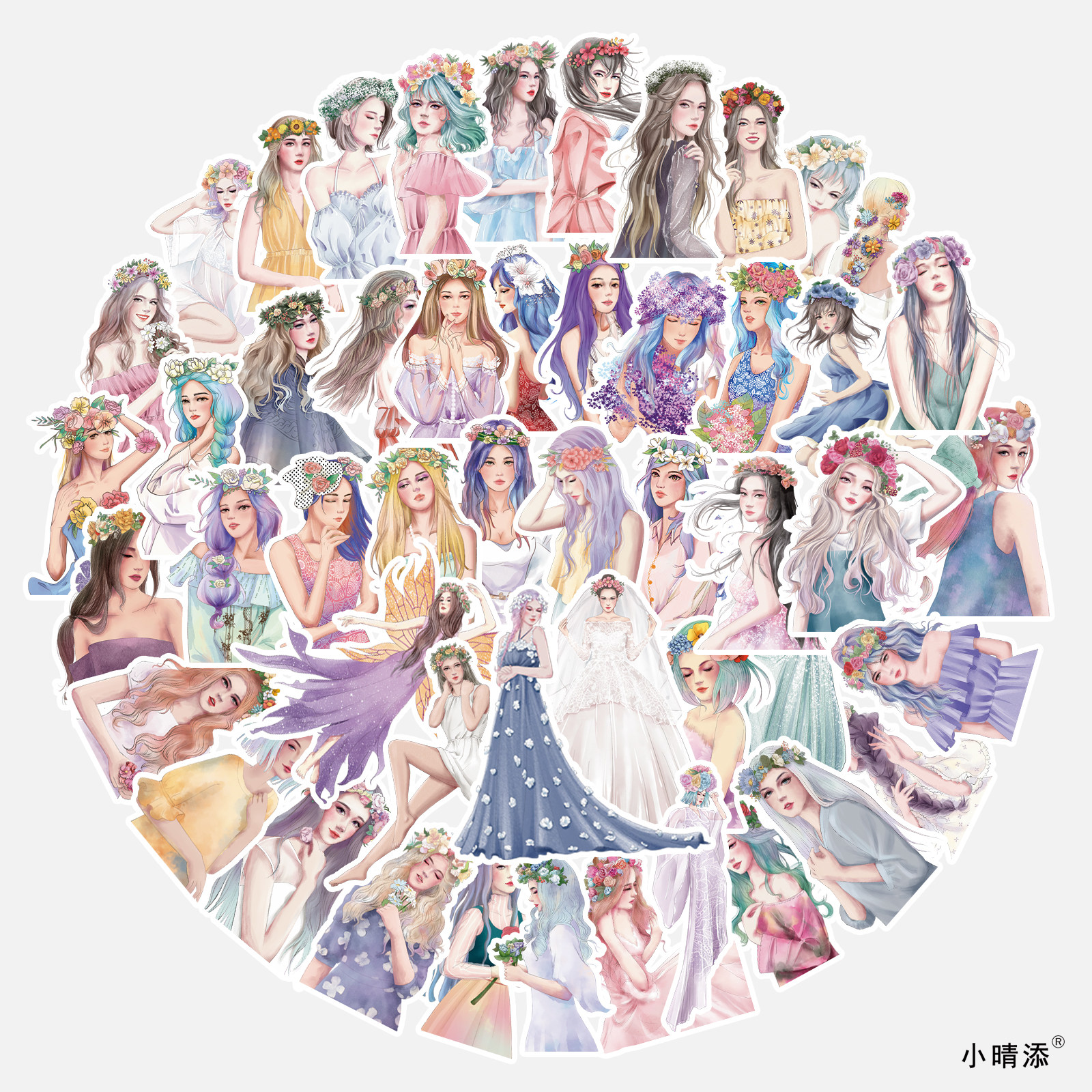 小晴添原创油彩画花仙子人物贴纸装饰手账本日记本相册手机壳贴纸