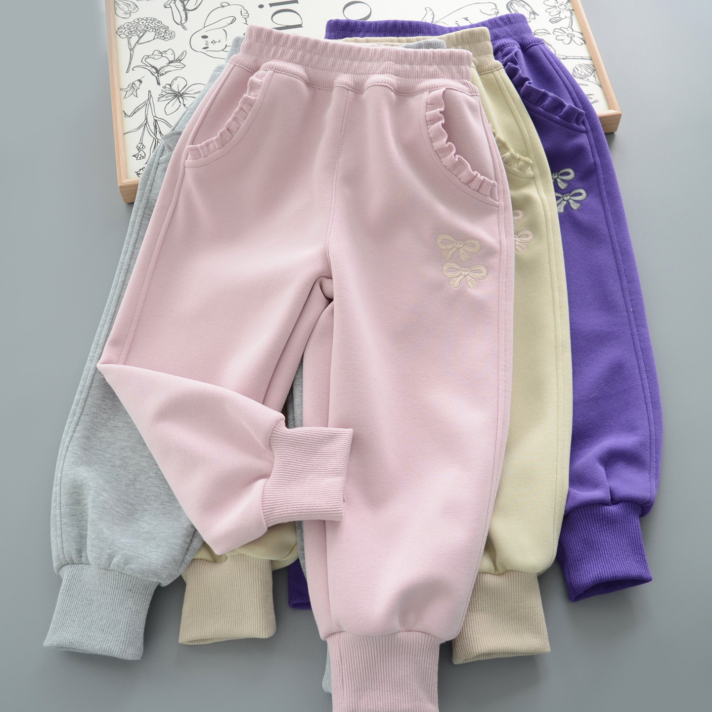 儿童裤子秋季新款女童加厚运动裤中大童百搭卫裤 花边小清新长裤