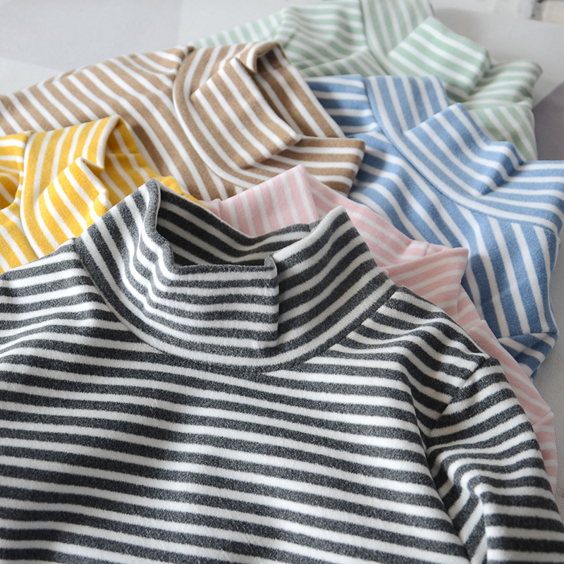 儿童条纹高领打底衫双面绒柔软T