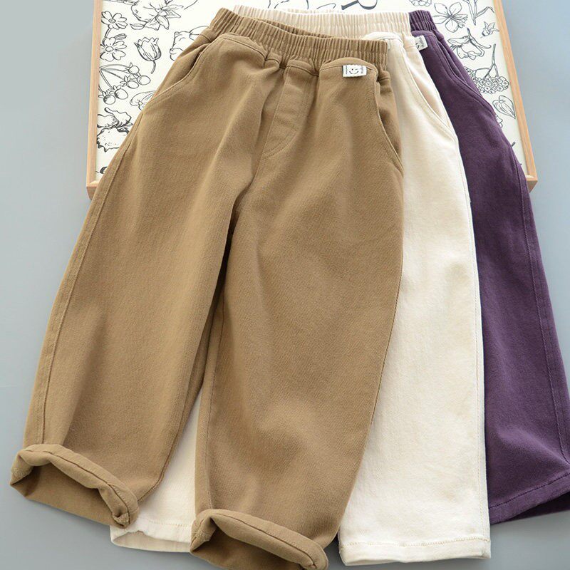 儿童长裤春款加厚休闲裤 新款纯棉布 男童女童弹力萝卜裤微宽松版