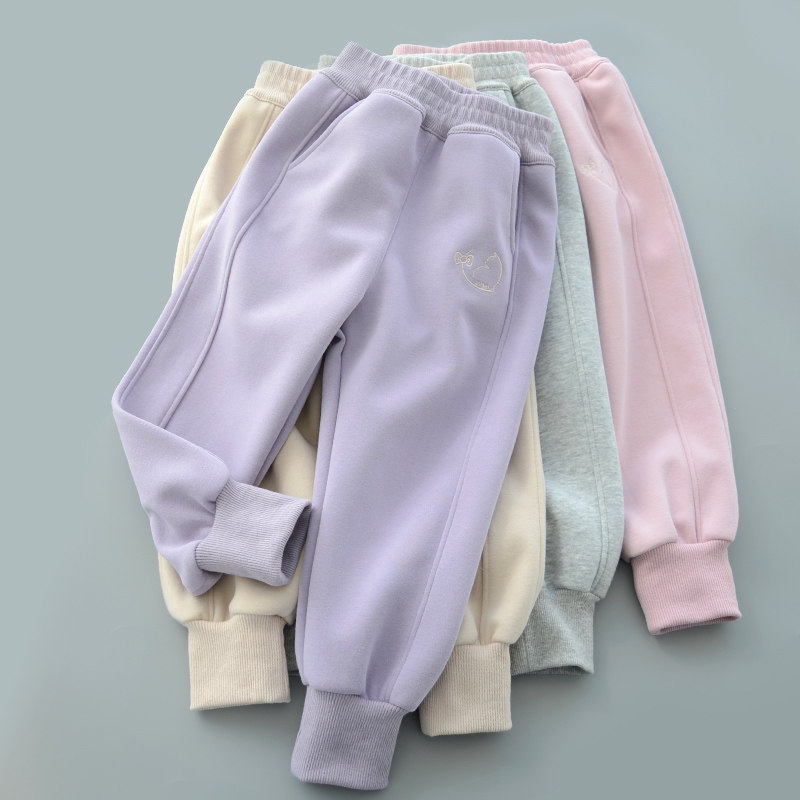 儿童长裤春款 女童运动裤 小清新猫咪刺绣裤子 舒适收腿长裤