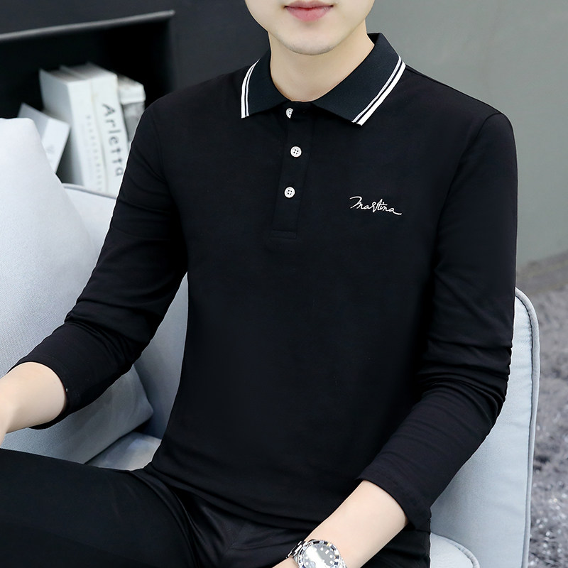 翻领男士长袖t恤纯棉潮流秋装