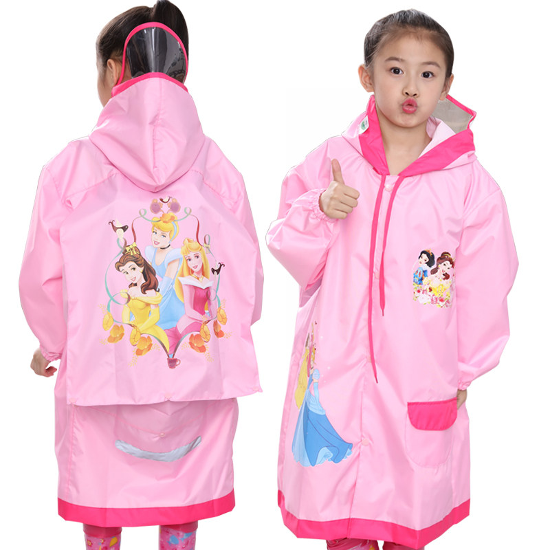 儿童雨衣公主女童幼儿园宝宝小学生孩子书包位拉链透明大帽檐雨披