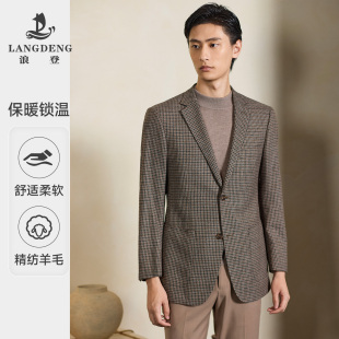 英伦风休闲平驳领休闲单西 格纹羊毛商务西服外套时尚 浪登男士 春季