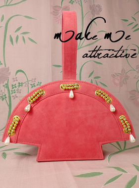 古董珍珠吊坠包复古女包手提vintage扇子贝壳形包凹造型古着包包