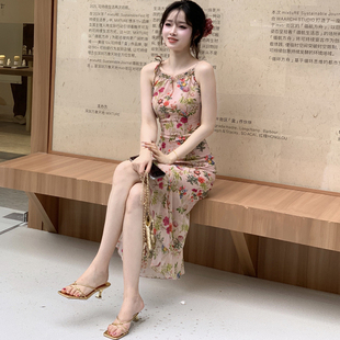 KE QIN克谦明媚女孩莫奈的花园少女温柔度假不规则仙女吊带连衣裙
