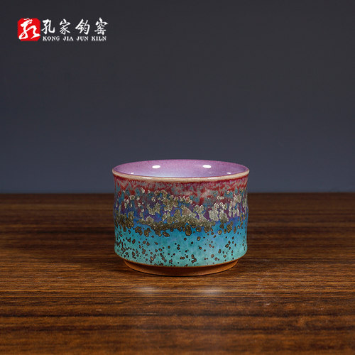 孔家钧窑[竹节杯]钧瓷高温铜系青蓝釉茶杯泡茶杯主人杯容量180ml