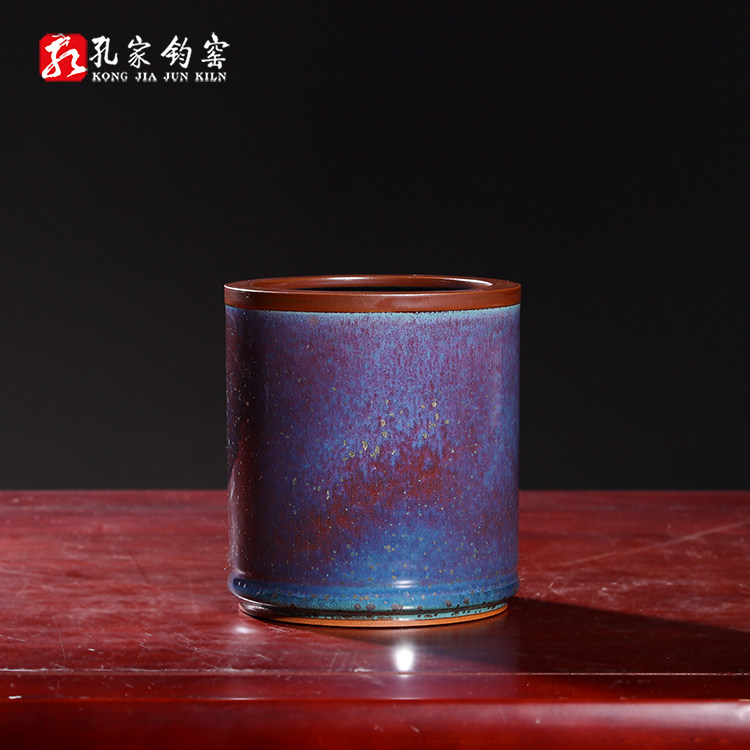 孔家钧窑[笔筒][15cm]钧瓷笔筒贺礼伴手礼文房四宝毛笔书房摆件