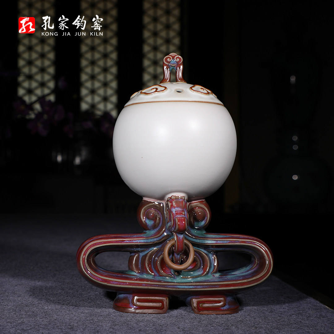 孔家钧窑【福云祥月】钧瓷中秋礼品陶瓷香炉焚香摆件当代钧瓷官窑