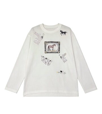 【甜甜专享】春季新款韩版简约趣味印花长袖T恤女宽松百搭6013