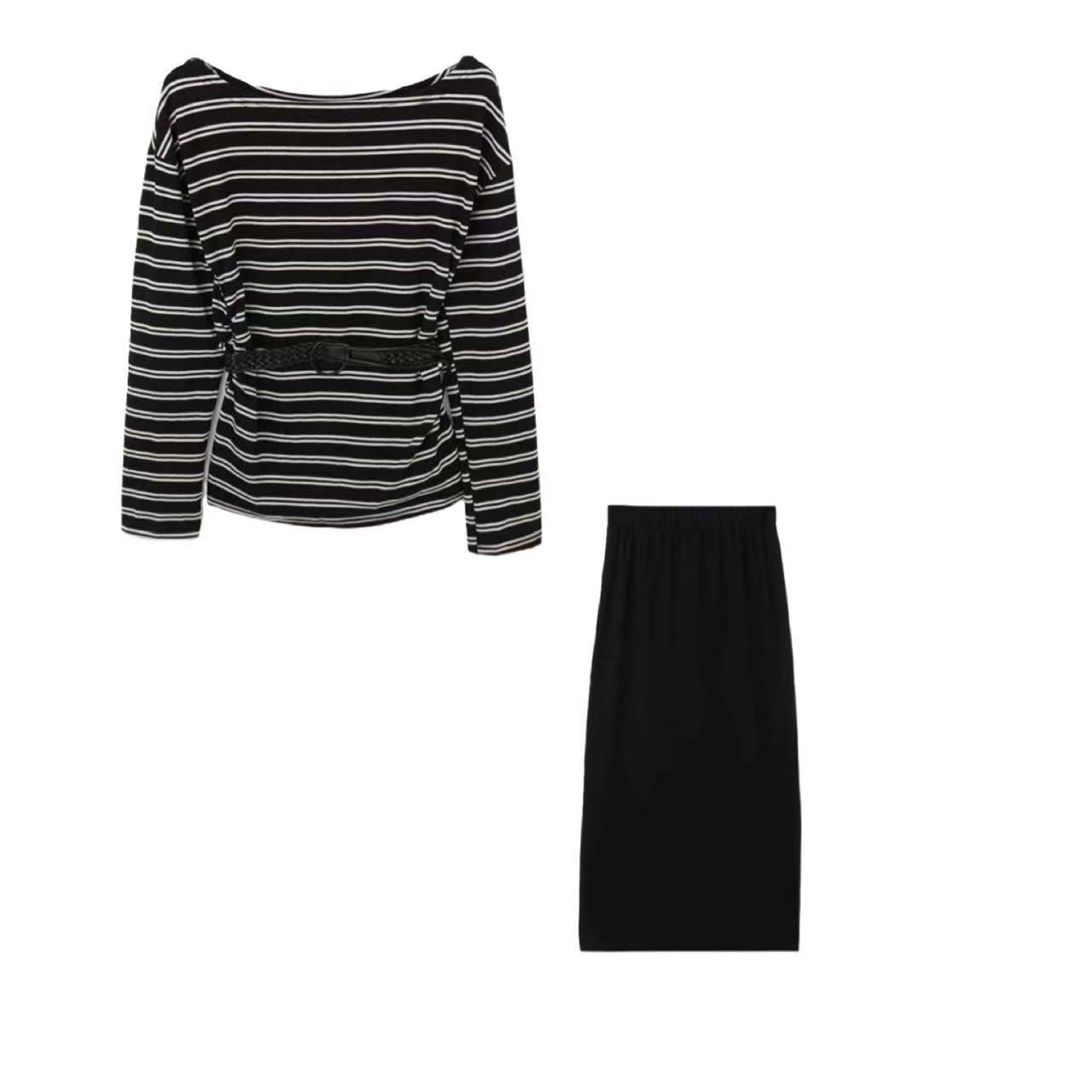 【小四专享】「夜辰星坠」一字肩上衣+半身裙宽松慵懒风套装9625#