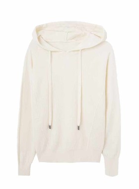 【小四专享】时尚洋气连帽白色针织衫宽松上衣8632