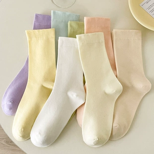 纯棉ins潮黑色春秋款 纯色无骨月子袜 白色袜子女堆堆中筒袜秋冬季